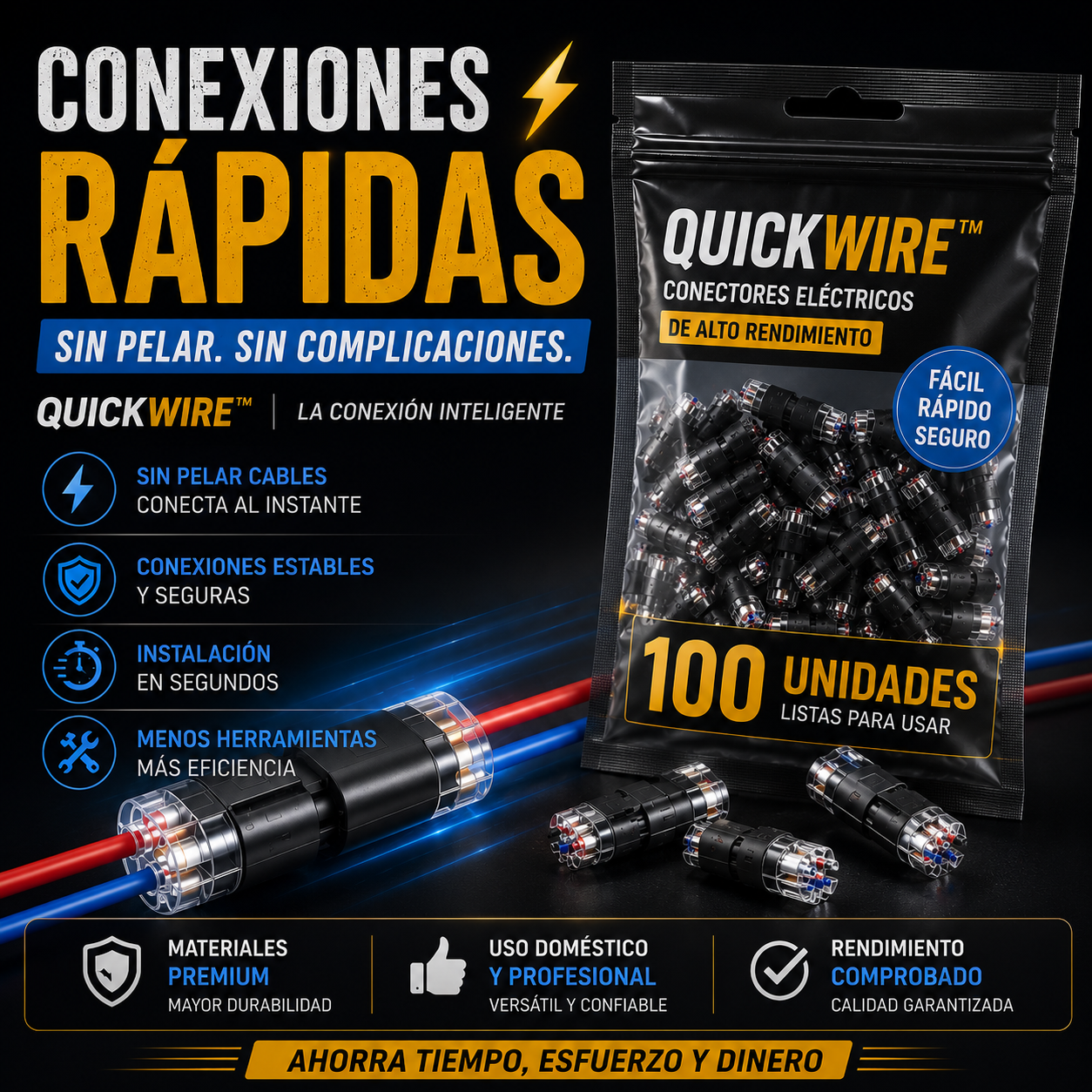 PACK 100 UNIDADES QUICKWIRE™  - CONEXIONES FUERTES Y CONFIABLES AL INSTANTE🔌
