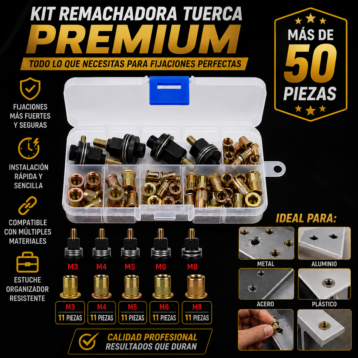 ⚙️ KIT REMACHADORA TUERCA PREMIUM - FIJACIONES FUERTES Y DURADERAS⚡